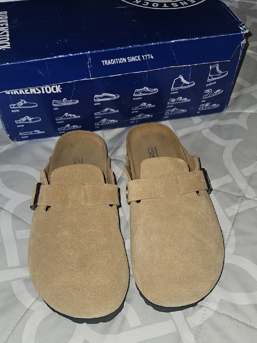 Birkenstock Taupe Suede Slip-On Clogs